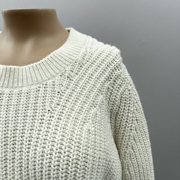 Banana Republic Chunky Knit Long Sleeve Sweater Boxy Pullover‎ Top White Women M - Picture 11 of 11
